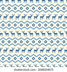 Vector seamless christmas textile deer pattern. Festive repeatable xmas textile background.