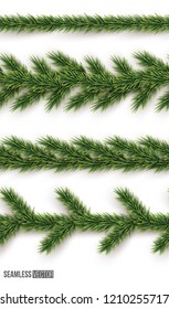 Vector seamless Christmas tree background. Fir branch horizontal seamless pattern