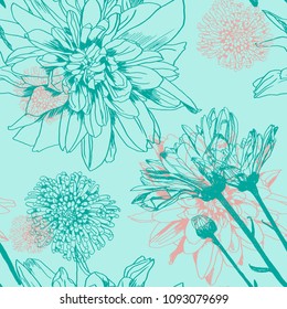 Vector Seamless Chrysanthemum Pattern