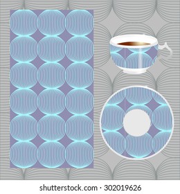 vector seamless circle pattern with cup and plate. geometric shape