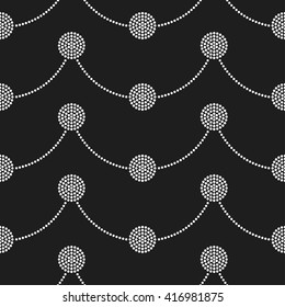 Vector Seamless Circle Pattern. Dotted pattern. Garlands of circles. Abstract Black and White background. Ethnic background. Beads. Dots. Mosaic for textile, paper or ceramics. Vector Regular Texture