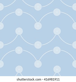 Vector Seamless Circle Pattern. Dotted pattern. Garlands of circles. Abstract monochrome Blue background. Ethnic background. Beads. Dots. Mosaic for textile, paper or ceramics. Vector Regular Texture