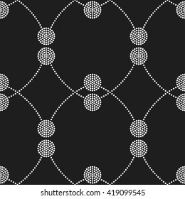 Vector Seamless Circle Pattern. Dotted pattern. Garlands of circles. Abstract Black and White background. Ethnic background. Beads. Chains. Mosaic for textile, paper or ceramics.Vector Regular Texture