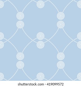 Vector Seamless Circle Pattern. Dotted pattern. Garlands of circles. Abstract monochrome Blue background. Ethnic background. Beads. Chains. Mosaic for textile, paper or ceramics.Vector Regular Texture