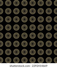 Vector seamless circles pattern, black and gold abstract background, pillow print, monochrome retro texture, hipster fashion design.