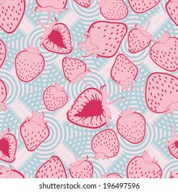 vector seamless circles and strawberries print