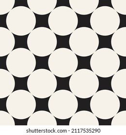 Vector seamless circles tiling pattern. Repeating geometric star elements. Stylish monochrome background design.
