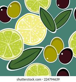 Vector seamless citrus and olive background