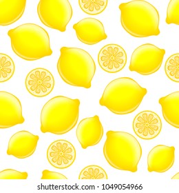 vector seamless citrus pattern on white background. Lemons are falling chaotically