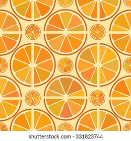 Vector seamless citrus pattern with orange slices on yellow background
