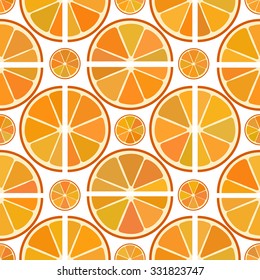 Vector seamless citrus pattern with orange slices on white background