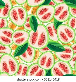 Vector seamless of citrus slices and green leaves