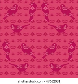 Vector seamless classical bird floral pattern