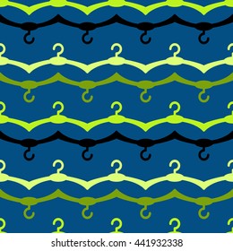 Vector seamless clothes hanger pattern on dark background. Textile multicolor print