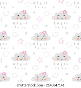 Vector seamless cloud pattern. Spring background.