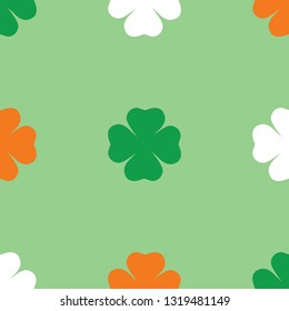 Vector seamless clover cute green pattern.  Irland flag's colors.