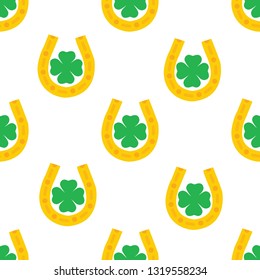 Vector seamless clover with horseshoe  cute green pattern. 