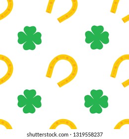 Vector seamless clover with horseshoe  cute green pattern. 