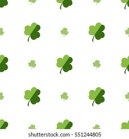 Vector seamless clover pattern. Nature luck day grass celebration design. Green nature plant for Saint Patrick's Day.