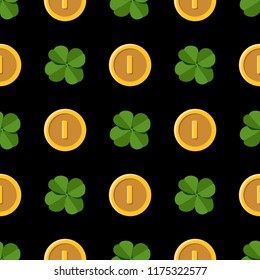 Vector seamless clover pattern. Clover pattern for Saint Patrick's Day. Seamless St. Patricks Day pattern: four leaf clover. Saint Patrick's day design - Four leaf clover seamless pattern.