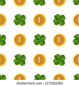 Vector seamless clover pattern. Clover pattern for Saint Patrick's Day. Seamless St. Patricks Day pattern: four leaf clover. Saint Patrick's day design - Four leaf clover seamless pattern.