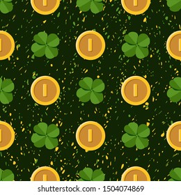 Vector seamless clover pattern. Clover pattern for Saint Patrick's Day. Seamless St. Patricks Day pattern: four leaf clover. Saint Patrick's day design - Four leaf clover seamless pattern.
