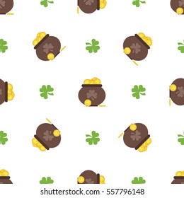 Vector seamless clover pattern. Clover pattern with three leaf. Nature luck day grass celebration design. Clover pattern with four leaf. Green nature plant for Saint Patrick's Day. Clover pattern.