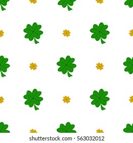 Vector seamless clover pattern. Clover pattern with three leaf. Nature luck day grass celebration design. Clover pattern with four leaf. Green nature plant for Saint Patrick's Day.