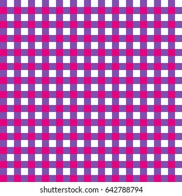 Vector. Seamless coarse blue pink checkered vector plaid fabric pattern texture. Modified stripes consisting of crossed horizontal and vertical lines forming squares.