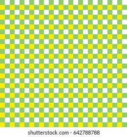 Vector. Seamless coarse blue yellow checkered vector plaid fabric pattern texture. Modified stripes consisting of crossed horizontal and vertical lines forming squares.