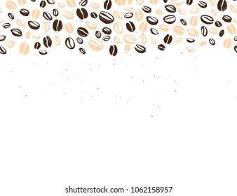 Vector Seamless Coffee Backdrop Design With Hand Drawn Coffee Beans Isolated On White Background. Ink Drawing, Coffee Seeds. Packaging Design, Wallpaper, Banner Etc.