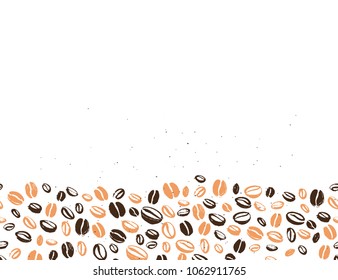 Vector seamless coffee backdrop design with hand drawn coffee beans isolated on white background. Ink drawing, coffee seeds. Packaging design, wallpaper, banner etc.