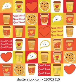 Vector seamless coffee cup background. Vector seamless coffee background. Cute coffee cups. Vector coffee pattern.