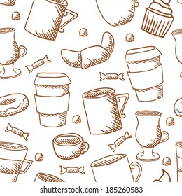 Vector seamless coffee cups and mugs pattern