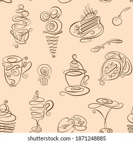 Vector Seamless coffee doodles abstract pattern background