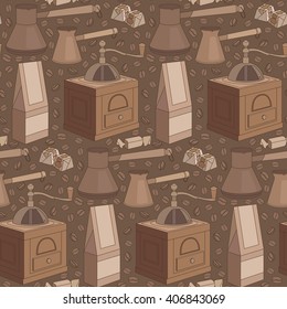 Vector seamless coffee pattern. Can be used for graphic design, textile design or web design.