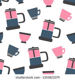 Vector seamless coffee pattern in Doodle and cartoon style
