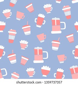 Vector seamless coffee pattern in Doodle and cartoon style