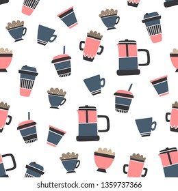 Vector seamless coffee pattern in Doodle and cartoon style