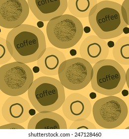Vector seamless coffee pattern. Modern background. Unusual pattern. Round background. Formless abstract element. Abstract texure. Beige background. Vector seamless texture.