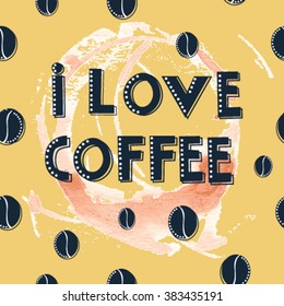 Vector Seamless coffee pattern with coffee, text and coffee bean