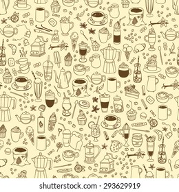 Vector seamless coffee, sweets and tea pattern