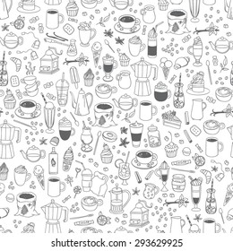 Vector seamless coffee, sweets and tea pattern