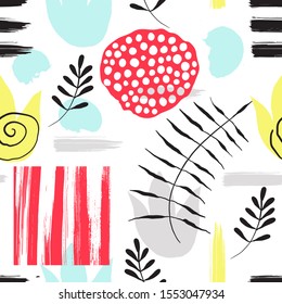 Vector Seamless Collage Pattern. Abstract Background. Modern Fashion Style. Bright summer tropical design