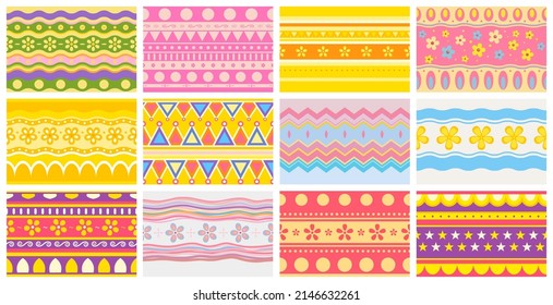 Vector Seamless Collection set flower and geometric pattern wallpaper illustration for anniversary, birthday, gift wrapping paper.