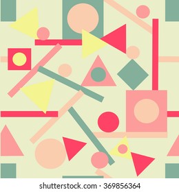 Vector seamless color abstract geometric pattern.Circle, triangle, rectangle, straight. minimalism retro  design.