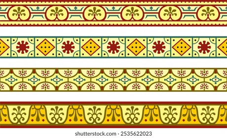 Vector seamless color border, Pompeii frame. Endless Neopolitan ornament. Art of Ancient Rome.
