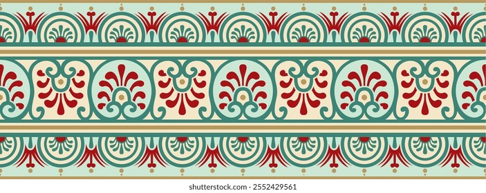 Vector seamless color border, Pompeii frame. Endless Neopolitan ornament. Art of Ancient Rome.
