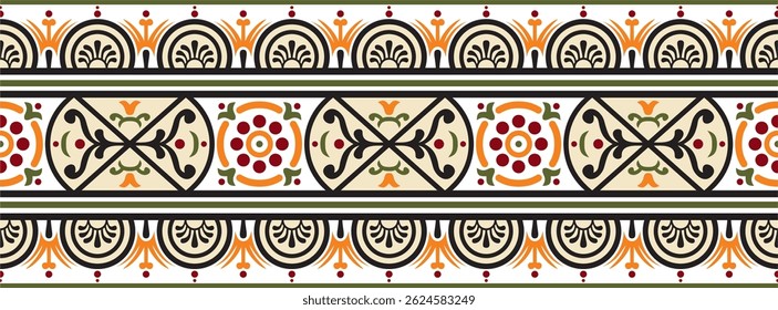 Vector seamless color border, Pompeii frame. Endless Neopolitan ornament. Art of Ancient Rome.
