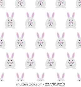 Vector seamless color Easter pattern with bunnies. Holiday repeatable cartoon white background. Funny fabric print. Vector illustration